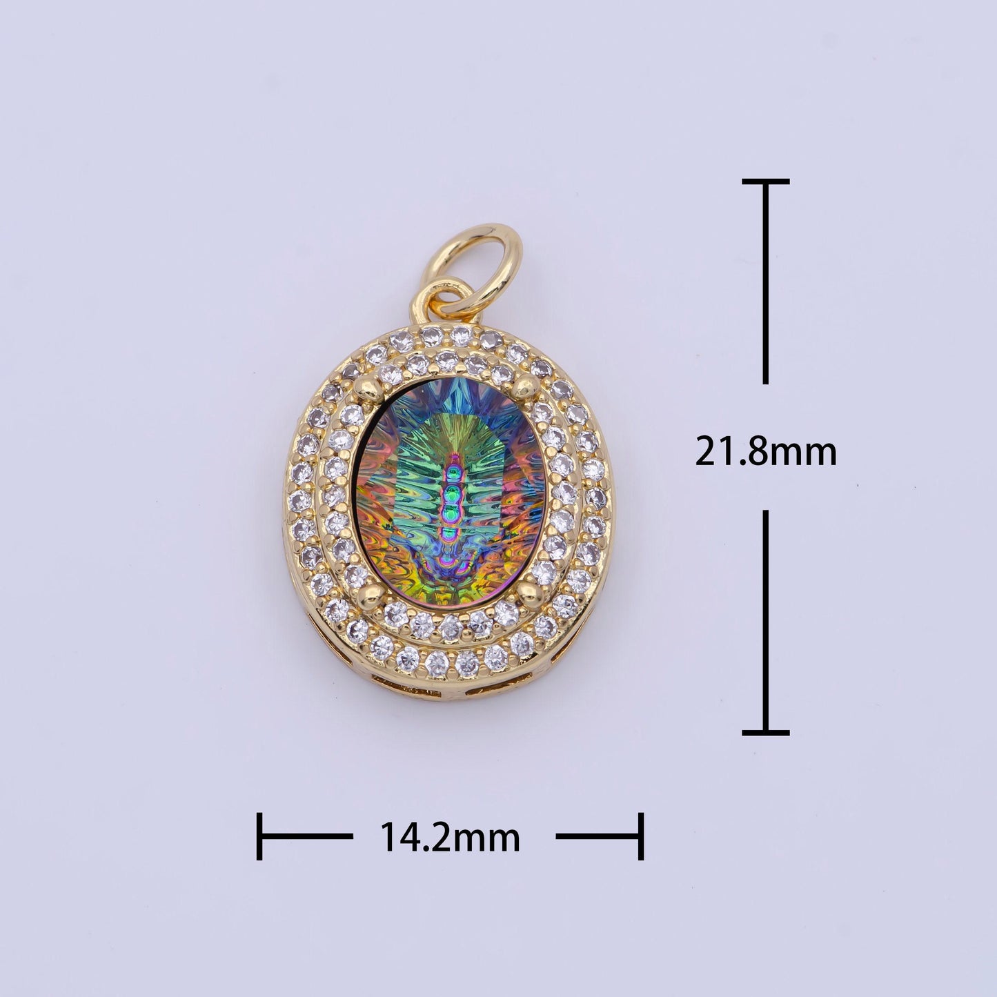 Gold cz neon thermal galaxy stone oval pendant, 24k gold plated clear cz edges neon thermal colored stones oval charm | g-297~g-300