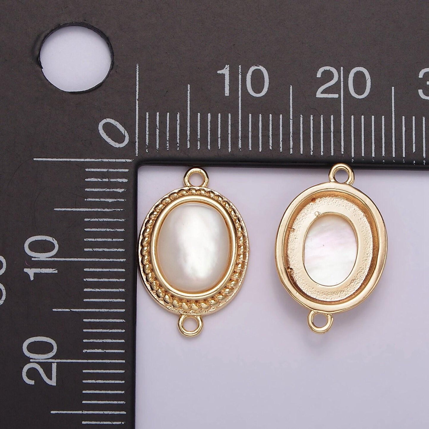 14k gold filled 16.5mm shell pearl braided bezel oval charm connector for bracelet necklace link connector | g264