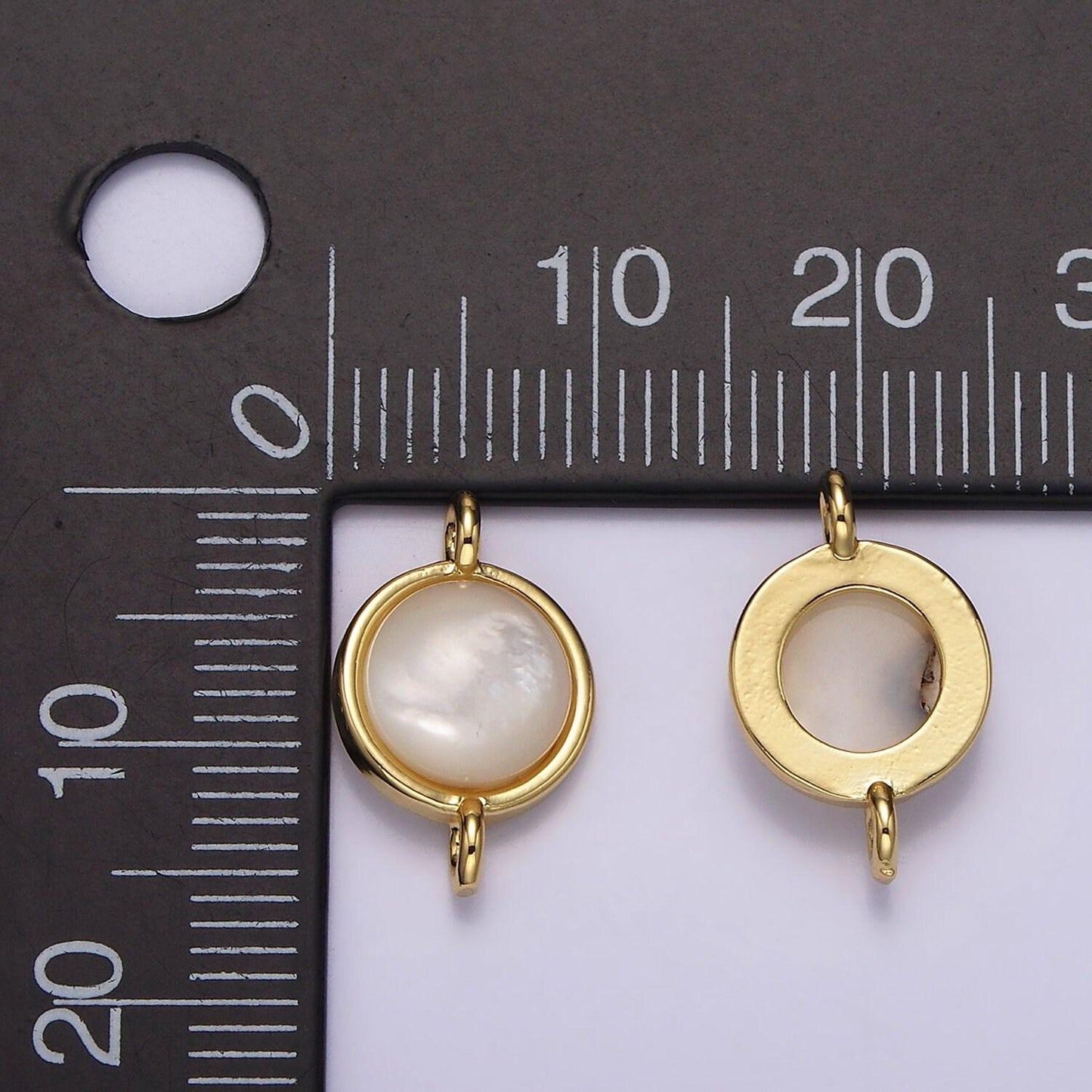14k gold filled shell pearl round bezel connector | g225
