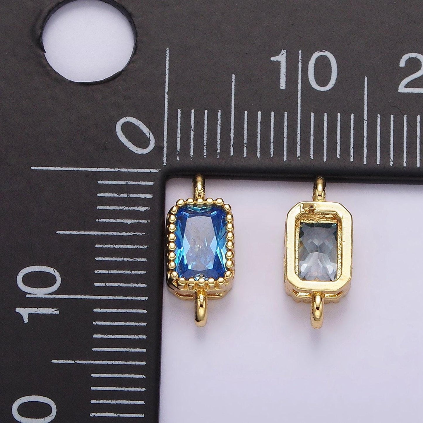 14k gold filled 5mm blue, baby blue cz baguette bezel connector | g176 g177