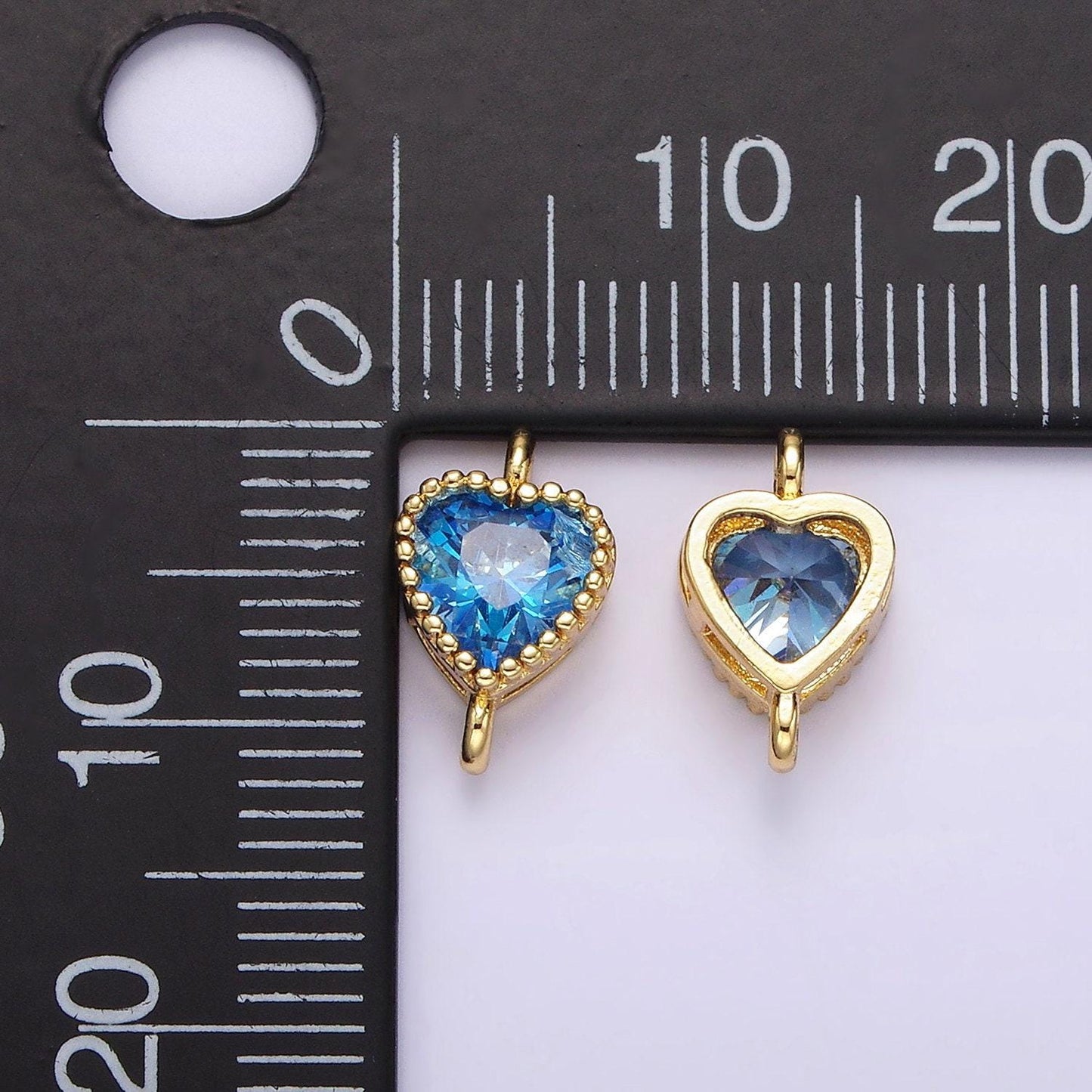 14k gold filled 7mm blue, baby blue cz heart bezel connector | g170 g171