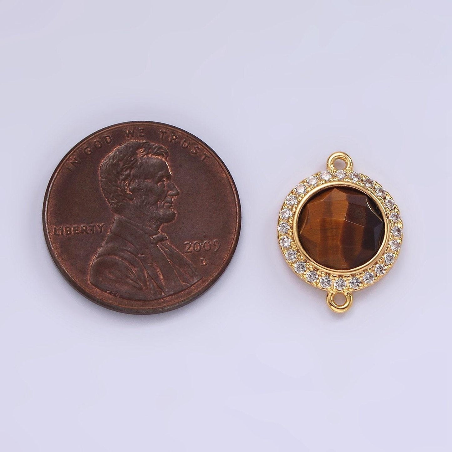 14k gold filled 12mm natural gemstone multifaceted micro paved cz round connector | g143 - g151
