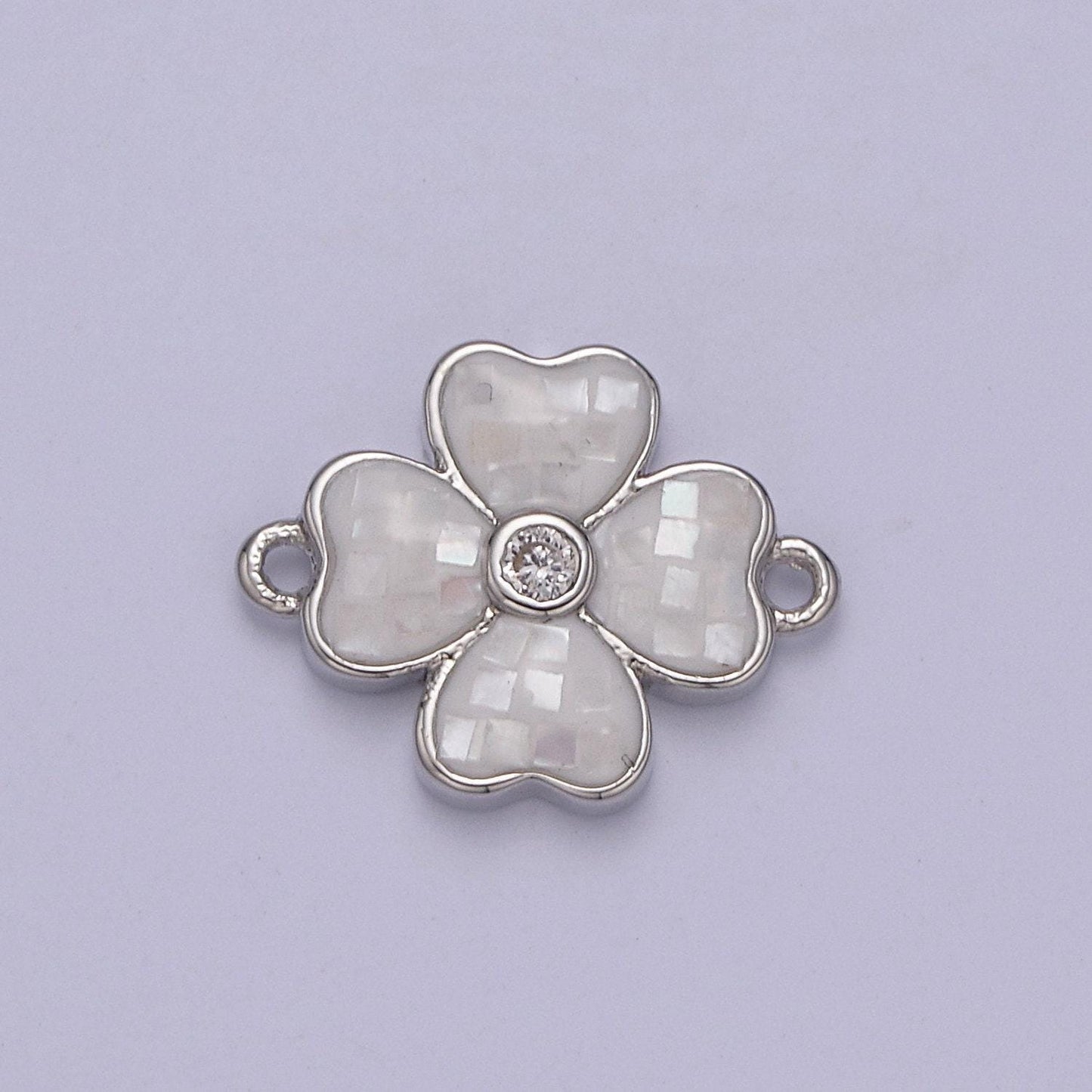 Gold clover charm connector silver white shell lucky flower leaf shaped connector with 2 hole - jewelry supplies | f-705, f-706