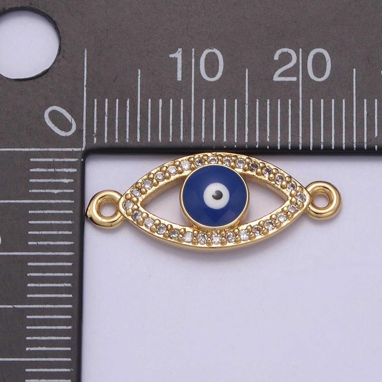 Gold evil eye charm with two holes, bracelet charms, micro pave eye charm connector link connector cz jewelry | f-676