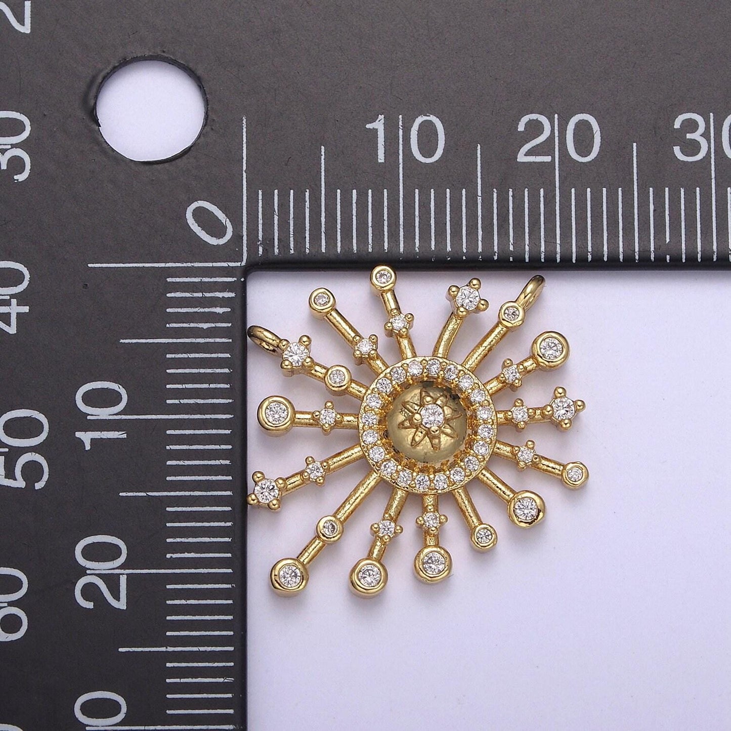 Gold star burst charm connector for necklace bracelet component celestial jewelry making two hole charm | f-660