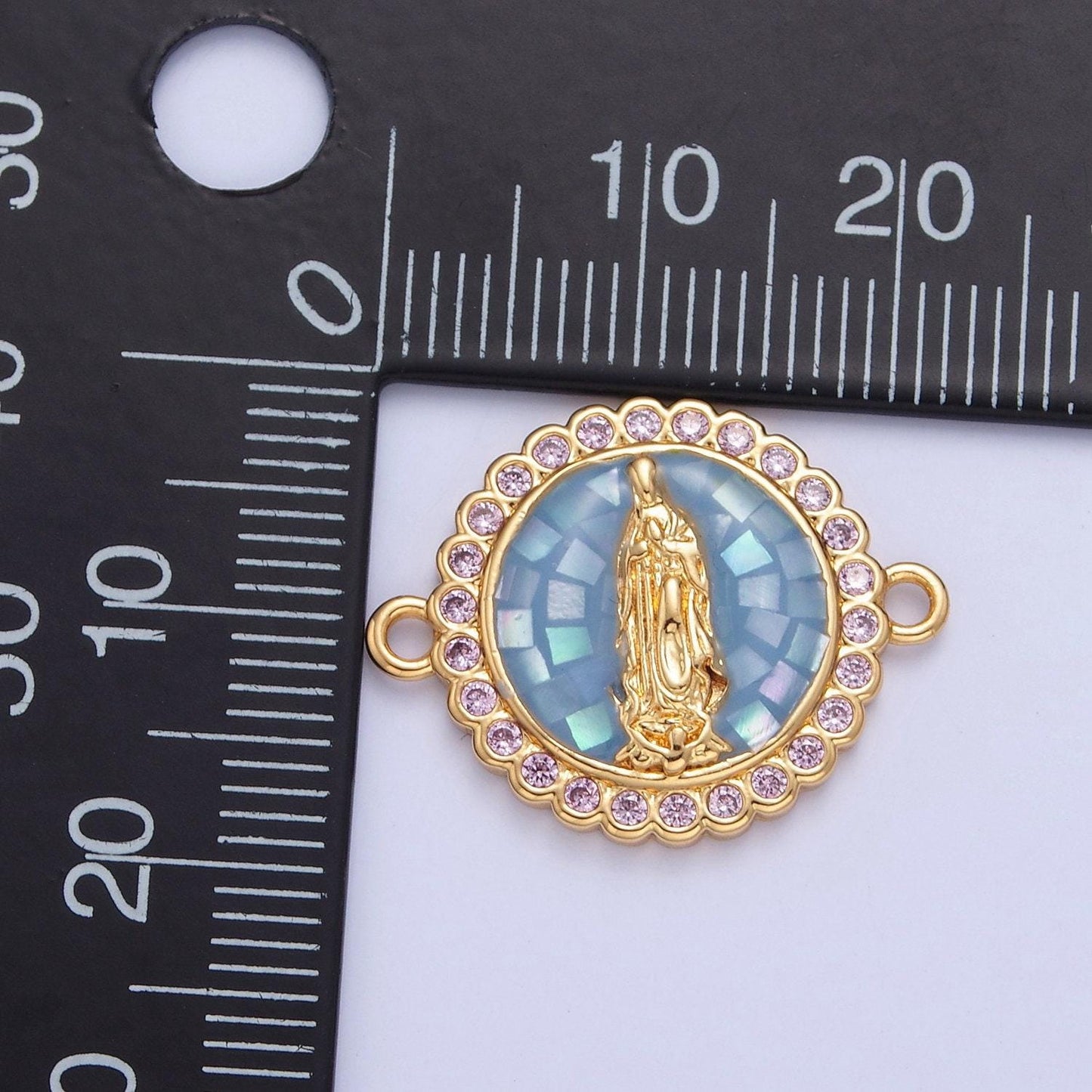 24k gold filled micro pave cz lady guadalupe cathedral stained-window design charm connector, cz pave virgin mary charm | f-651~ f-654