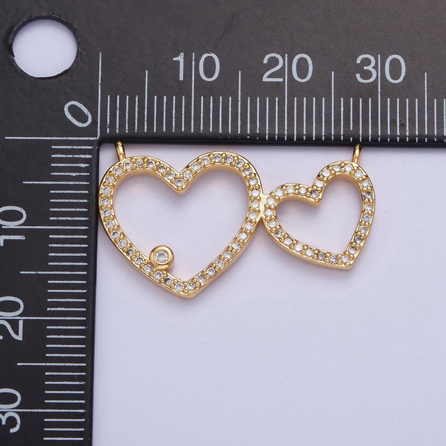 24k gold filled love hearts linked together micro pave cz stone connector, add on link charm crystal cz for necklace bracelet supply | f-488