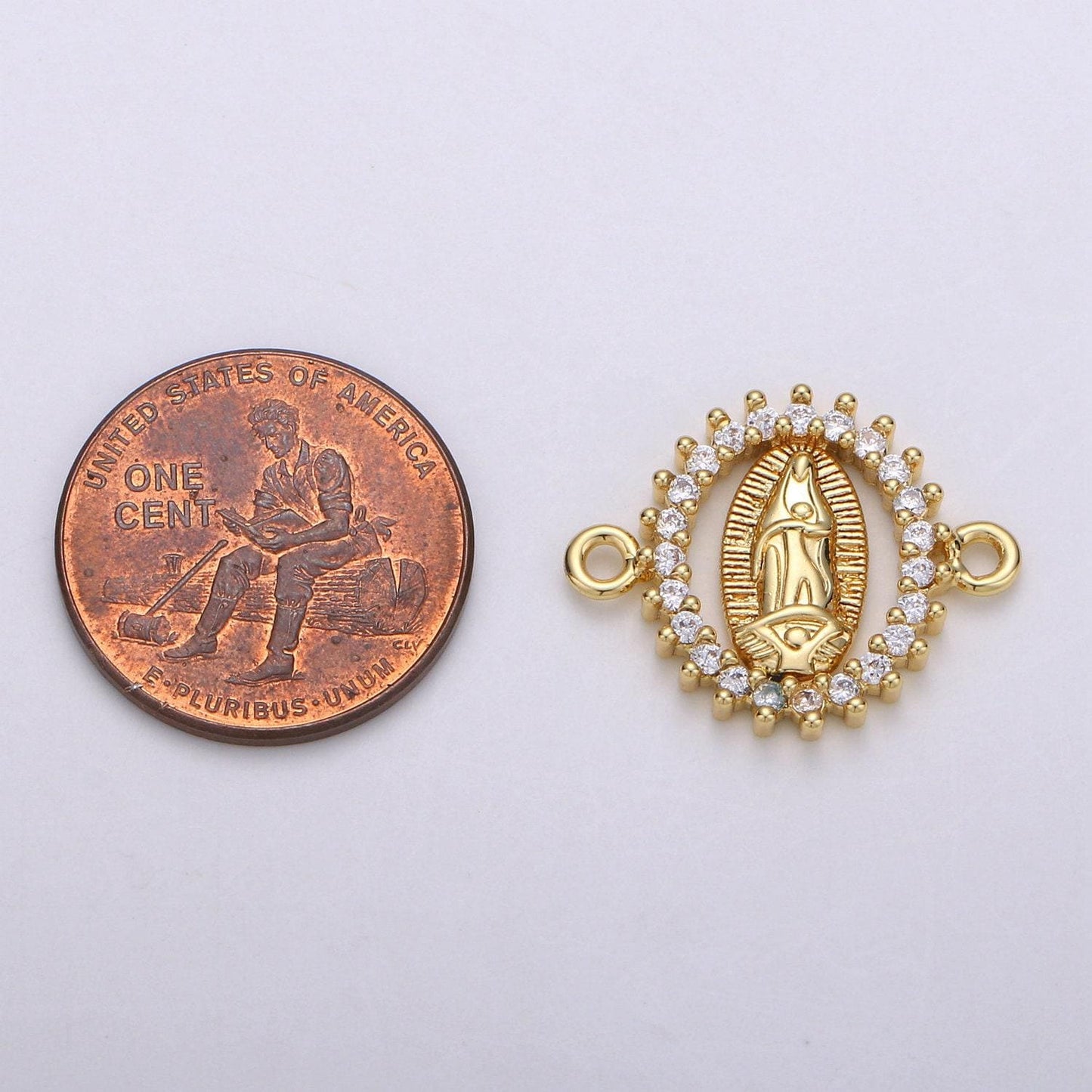 Cz micro paved gold virgin mother mary connectors, catholic baptism charm, medallion religious jewelry craft supply