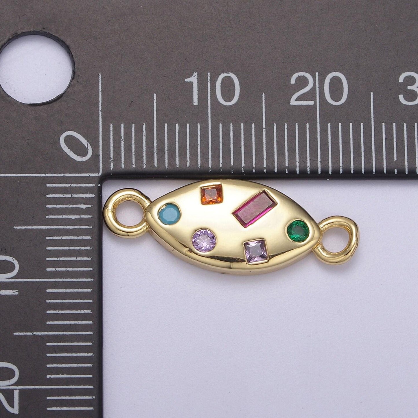 Dainty gold fill candy multi color gem cz stone charm connector for necklace, bracelet, earring supply f-139