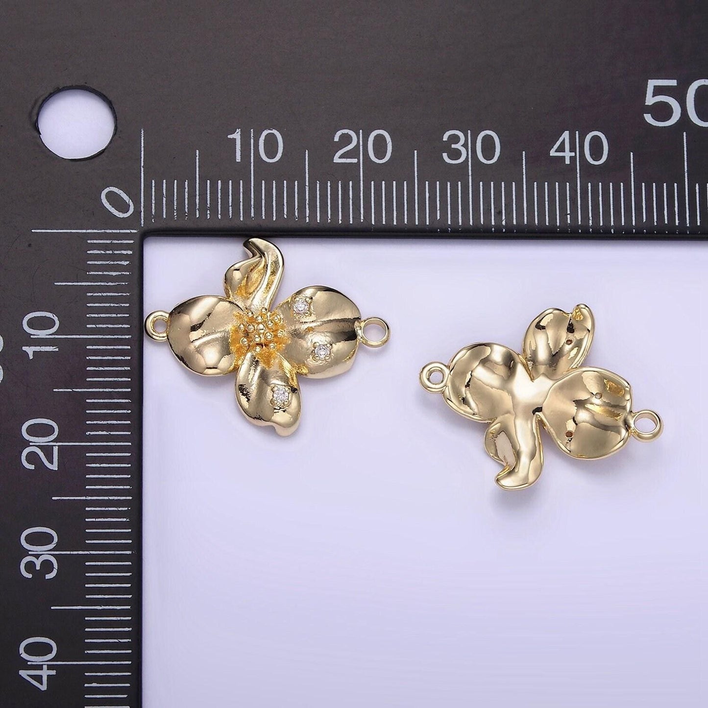 14k gold filled molten flower 22mm minimalist charm connector | f032