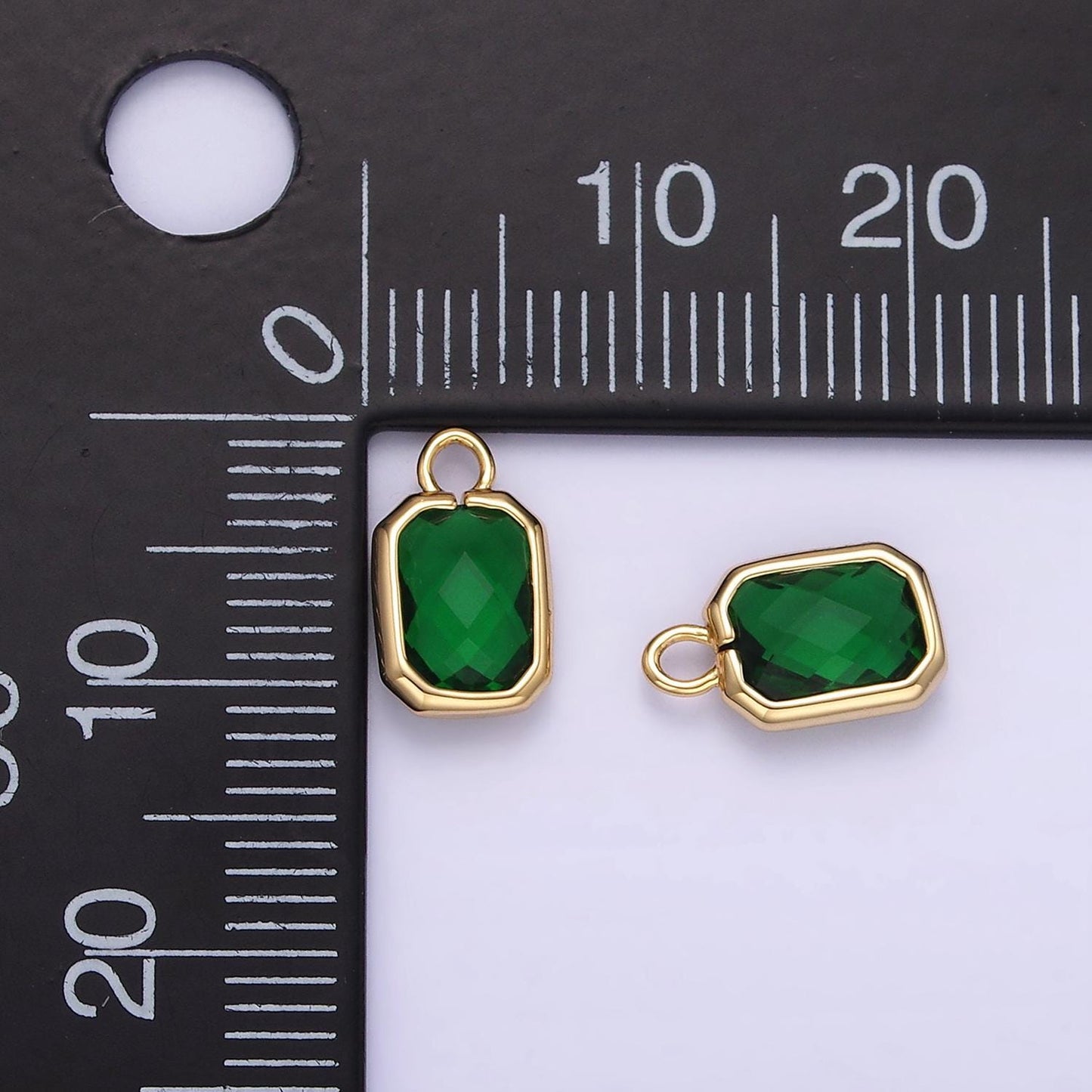 Tiny 4x8mm emerald green princesses cut cz square gold bezel cut rim tiny small pendant charm necklace bracelet earring finding | e-867