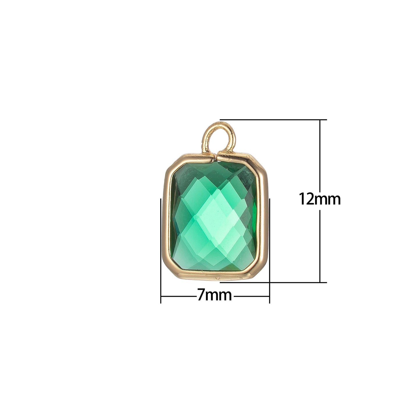 May birthstone 7x12mm emerald green princess cut cz square gold bezel rim tiny small pendant charm necklace bracelet earring finding e868