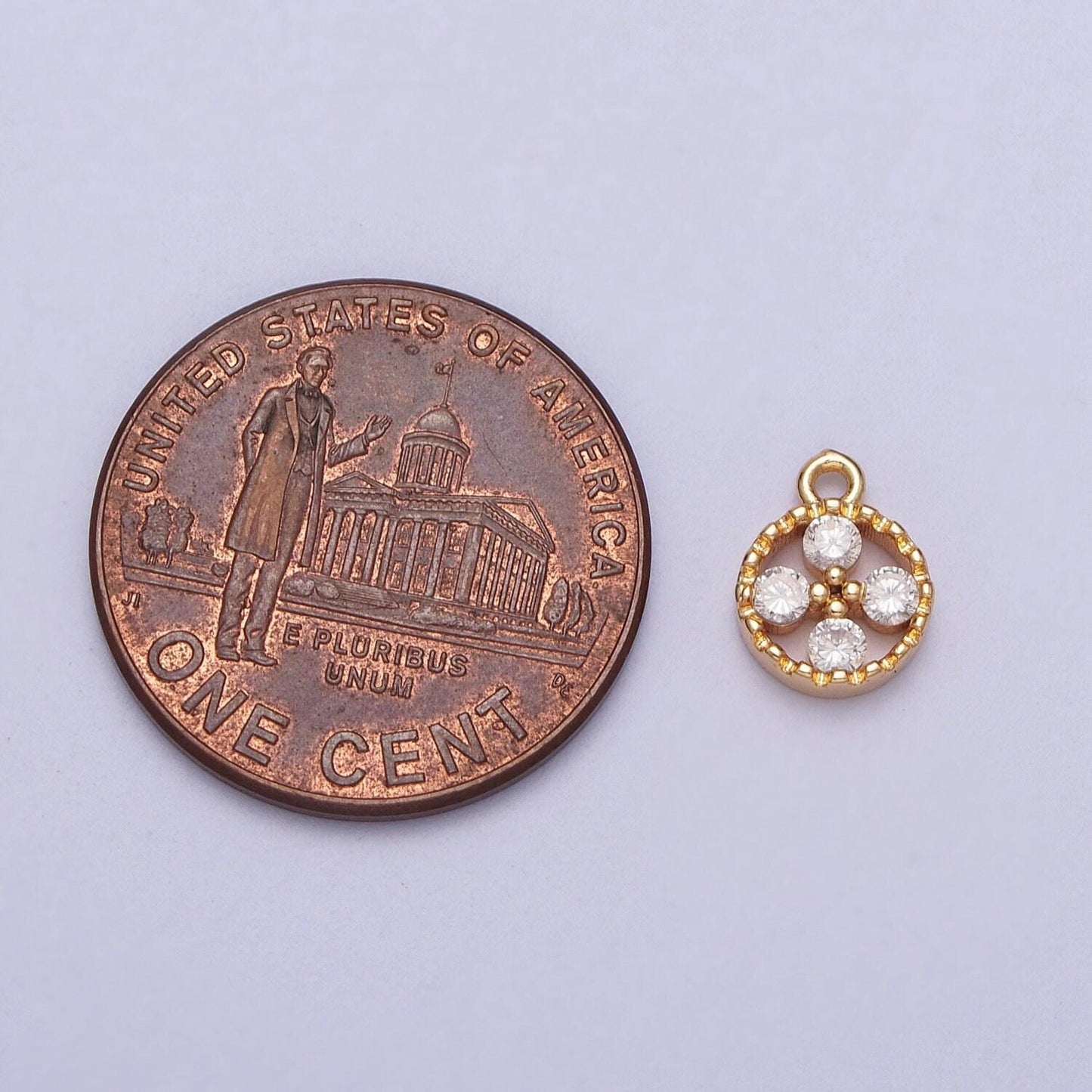 Mini clear cubic zirconia quatrefoil open round gold charm for bracelet earring necklace add on charm | e512