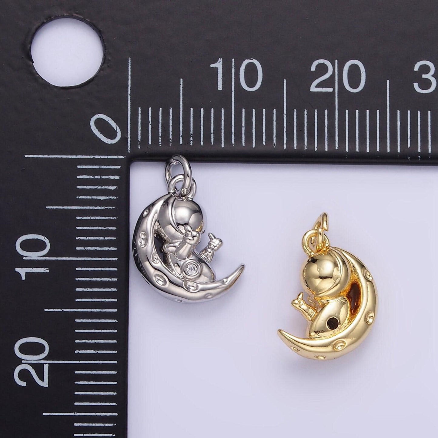 Mini gold filled astronaut charm crescent moon space pendant fuck you astronaut charm pendant for bracelet necklace earring component e389