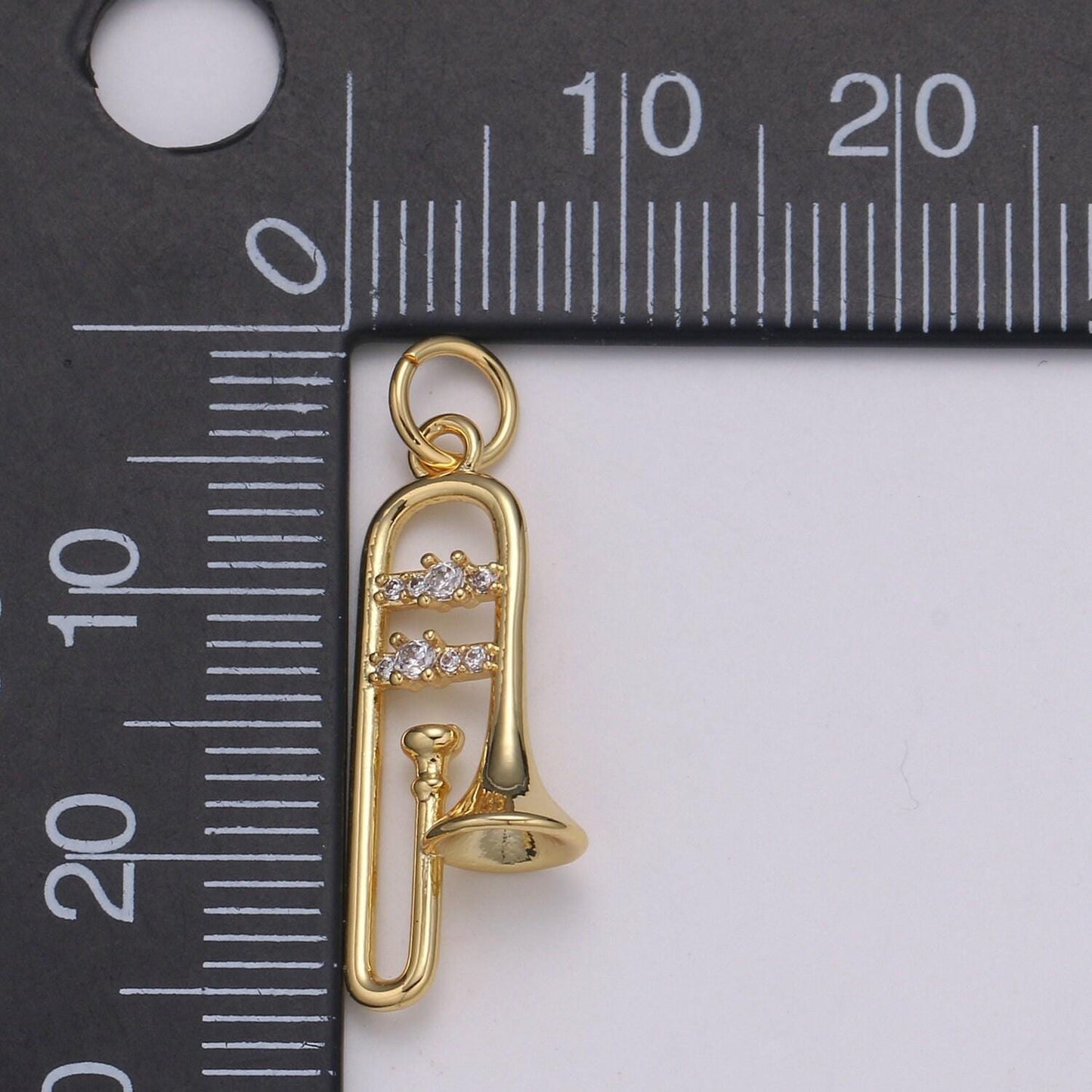 1pc 24k gold micro pave cz music trumpet pendant charm, musical pendant charm, music pendant, for diy jewelry, e-201
