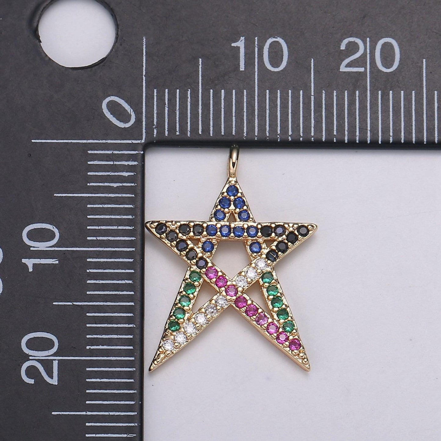 1pc 18k gold star micro pave connector charm, multi color cubic zirconia pendant charm, for diy jewelry, rose gold color, e-174