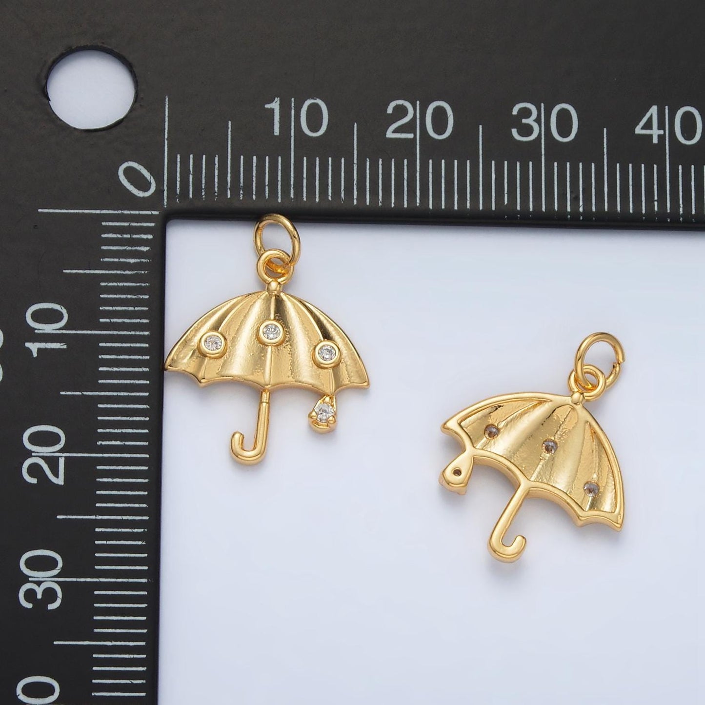 24k gold filled clear cz rain umbrella weather charm | e-062