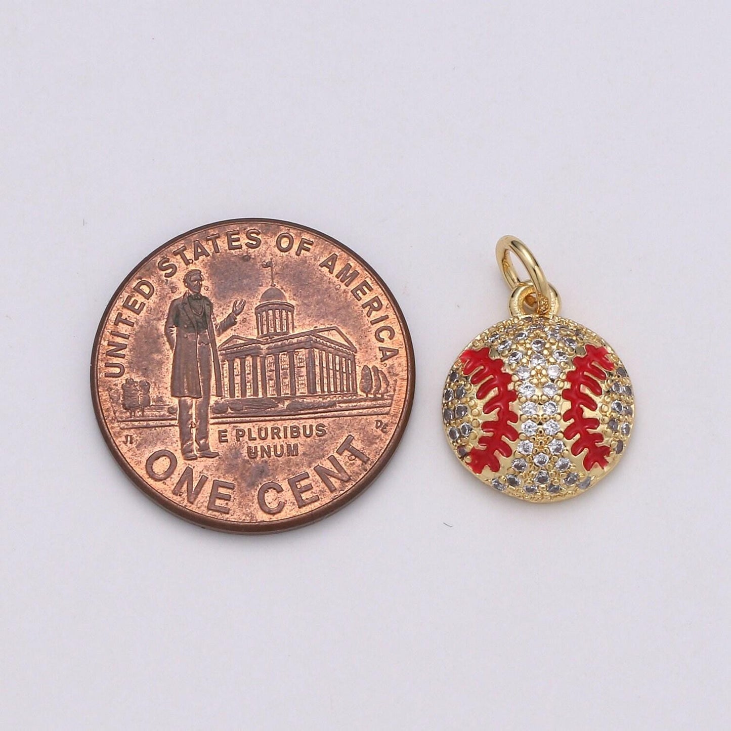 14k gold baseball charm, ball charm, baseball player gift, sports fan dainty small micro pave charm for necklace bracelet | d-725 d-725