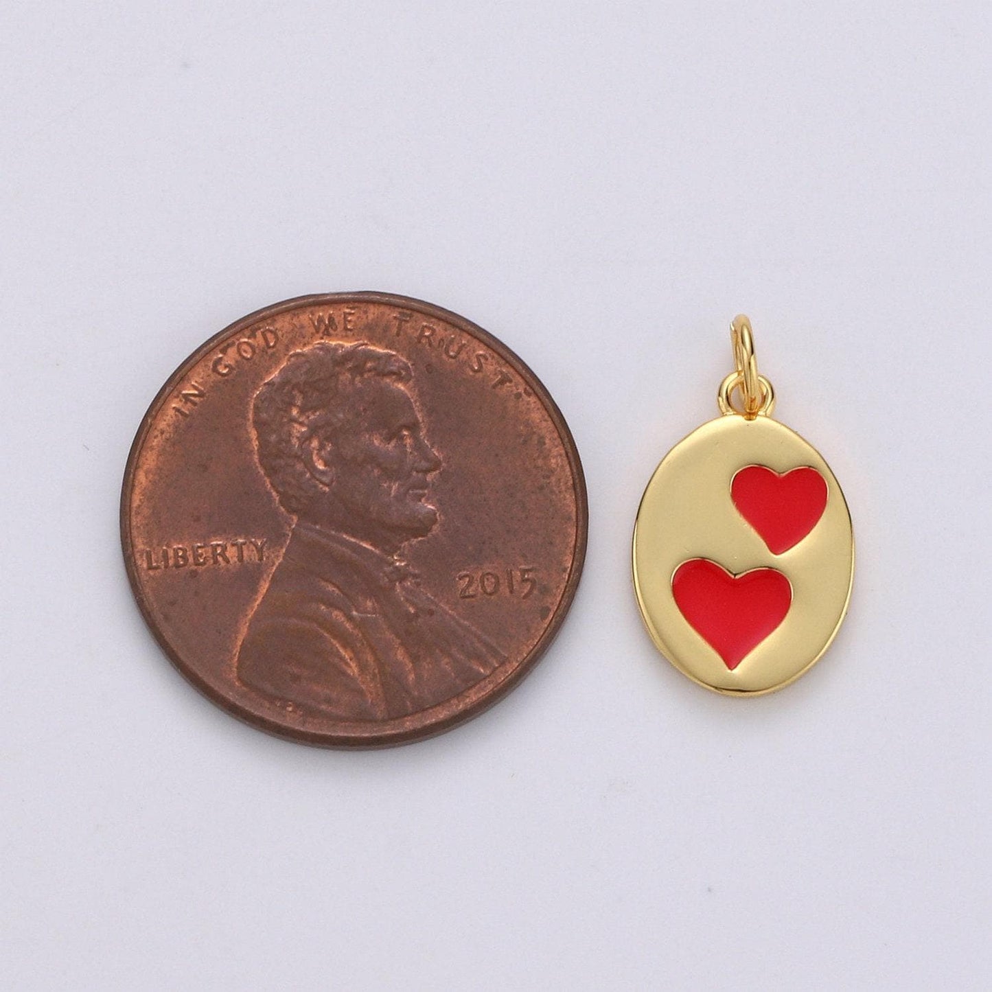 Oval red heart charm - dainty gold double heart add on charm - dainty heart - love inspired gold heart pendant couple jewelry