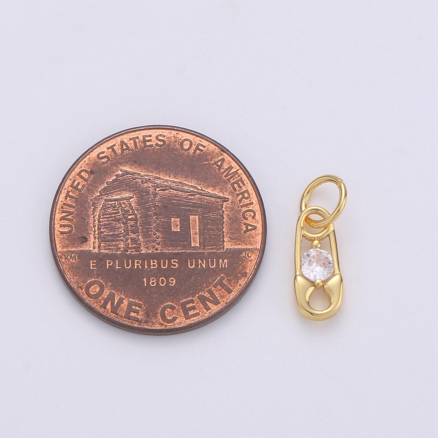 Mini safety pin charm in 24k gold for bracelet earring necklace charm