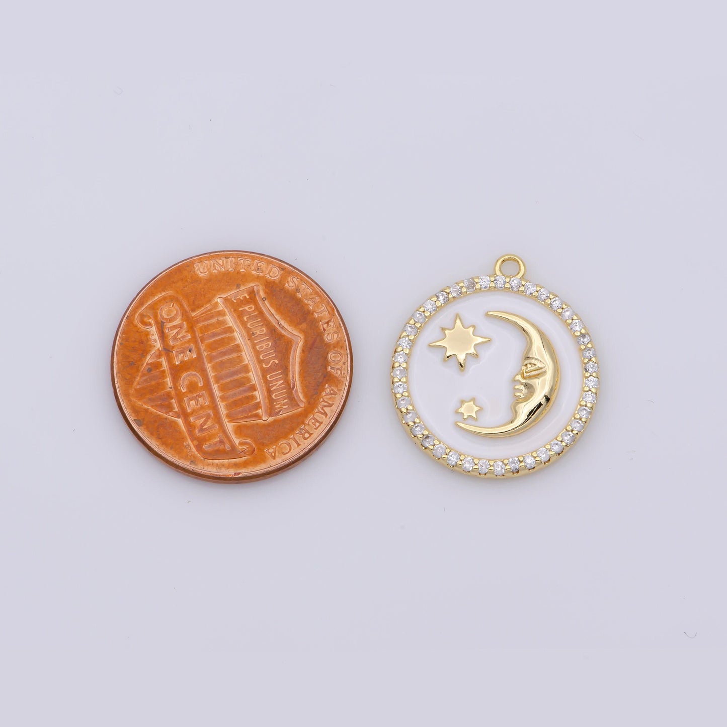 Tiny celestial charm white blue enamel moon and star charms with micro pave con base moon charms jewelry supplies