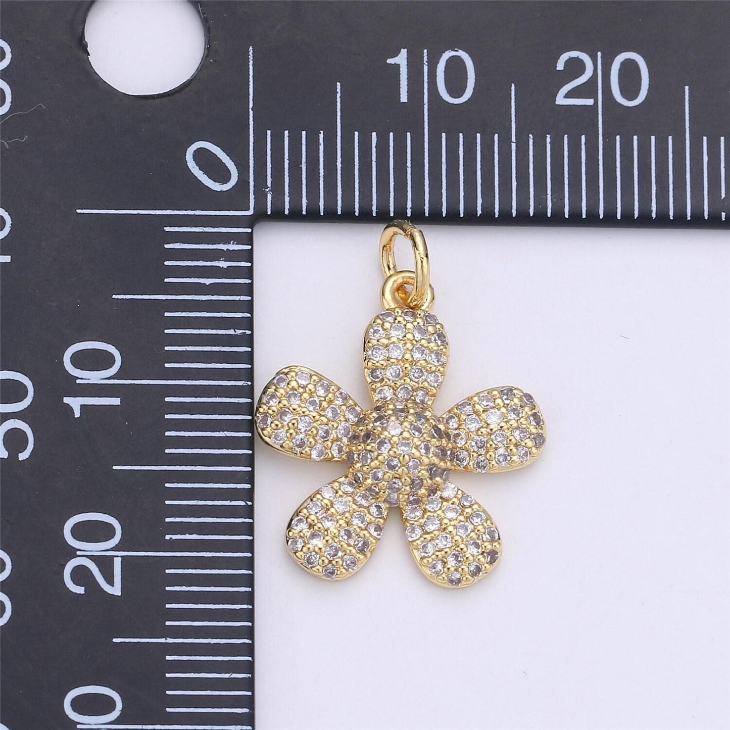 Gold daisy charm micro pave flower charm, clear cubic charms, cz gold colorful charm, dainty minimalist jewelry supply, c-925