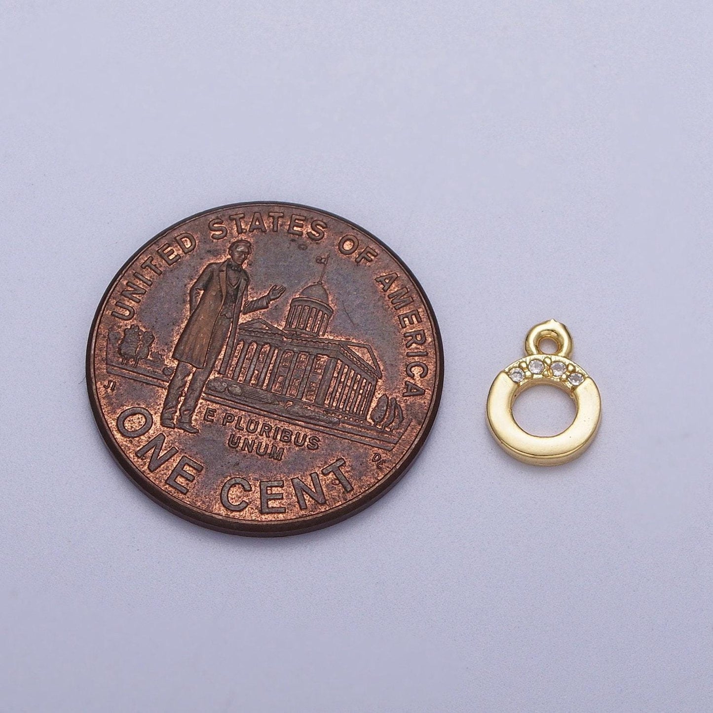 Mini round cz pendant 6mm round open clear micro paved cz gold charm | c856