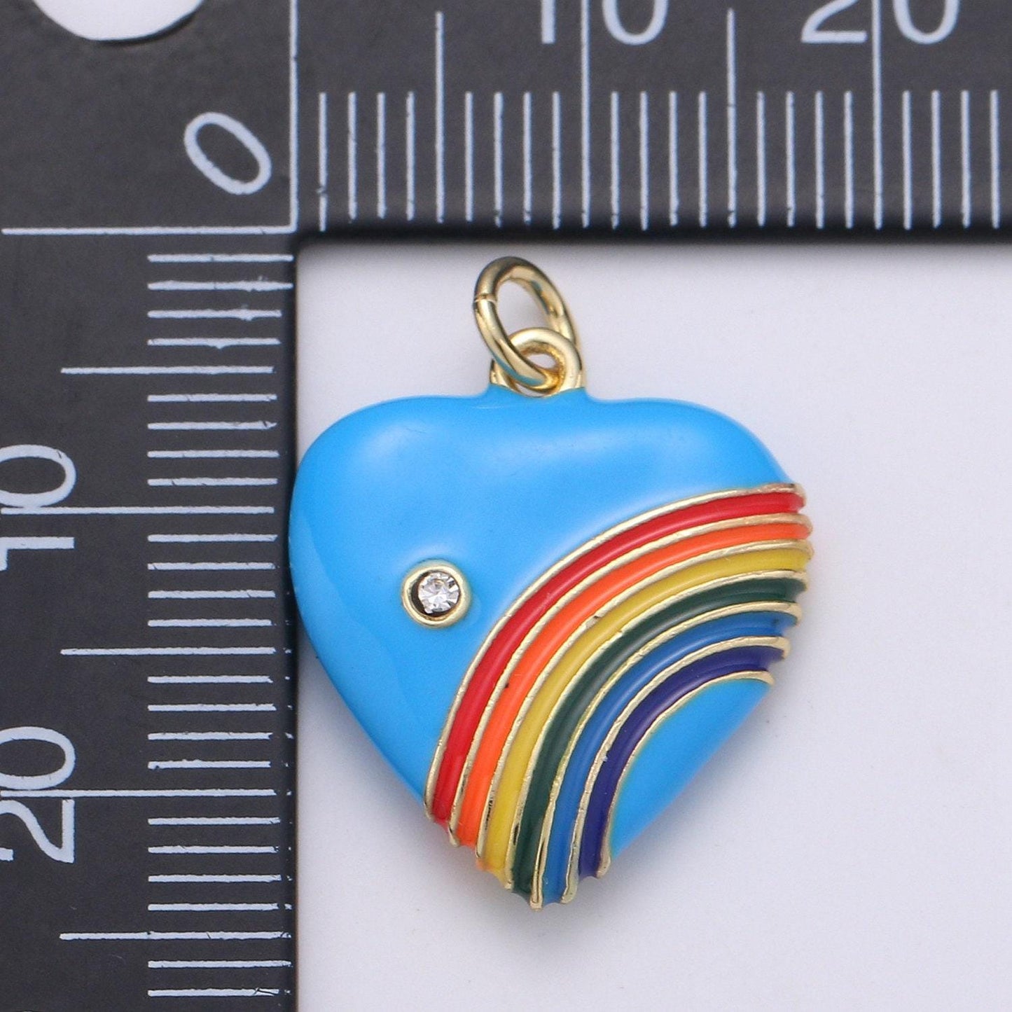 Rainbow heart charms, enamel red pink purple red love cubic zirconia crystal, retro 1980's style charm old school heart pendant y2k jewelry