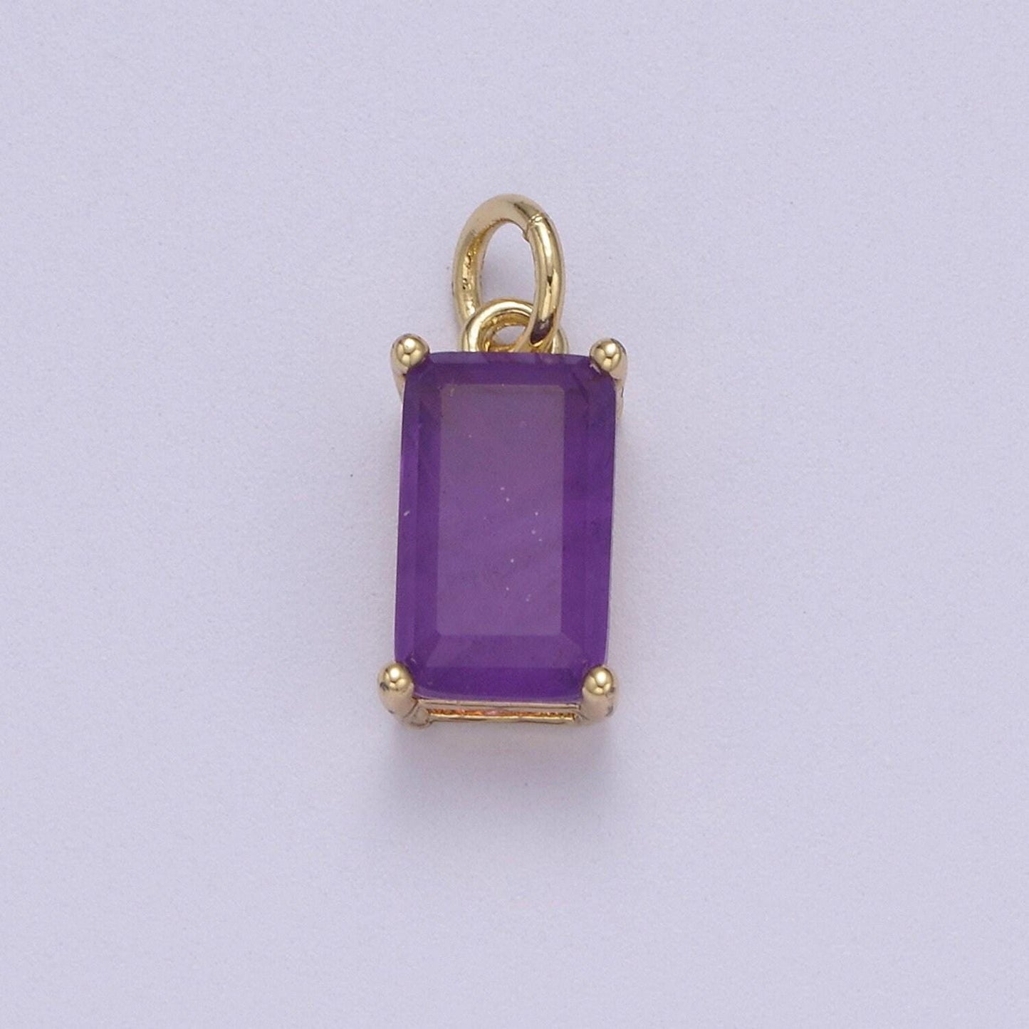 Dainty cubic ab, yellow, blue, teal, green, pink red 24k gold filled solitaire cz pendant rectangle emerald diamond cut cz stone birthstone