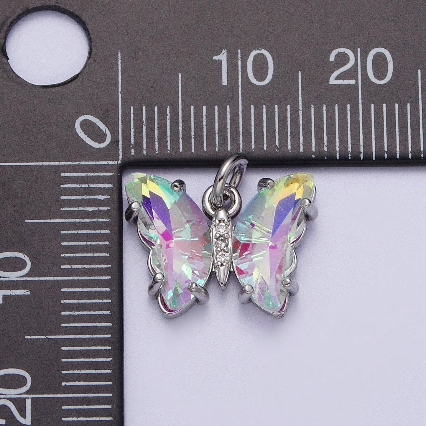 Silver clear / iridescent ab color butterfly charm arcylic crystal monarch pendant add on charm for bracelet necklace earring c687