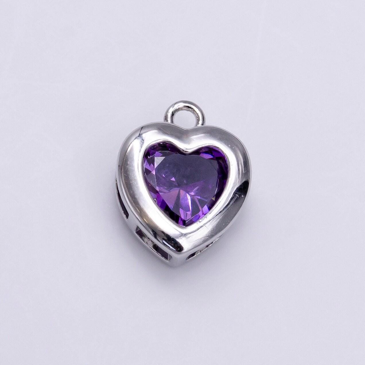 Mini heart cz pendant, bezel setting heart charm, 14k gold plated ac473 ac474