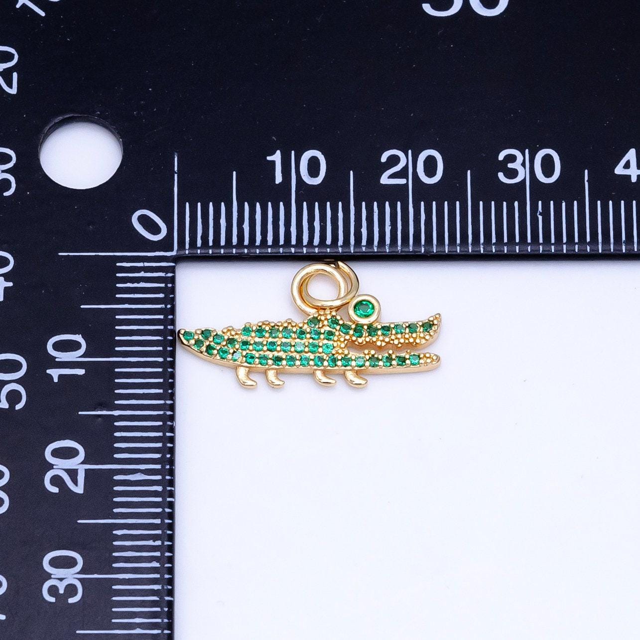 14k gold filled alligator crocodile green gator charm animal micro paved cz charm | c648