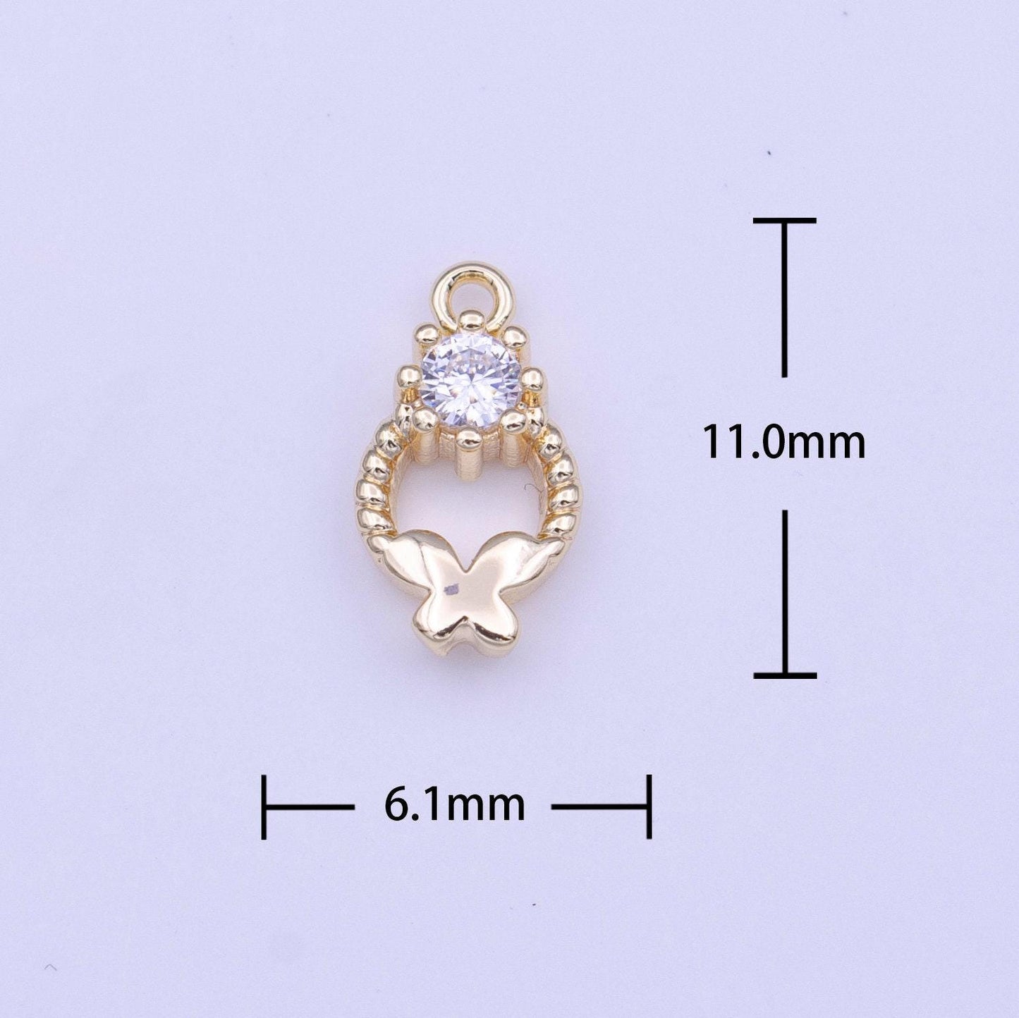 Mini round braided butterfly round clear cz open 11mm charm | c577