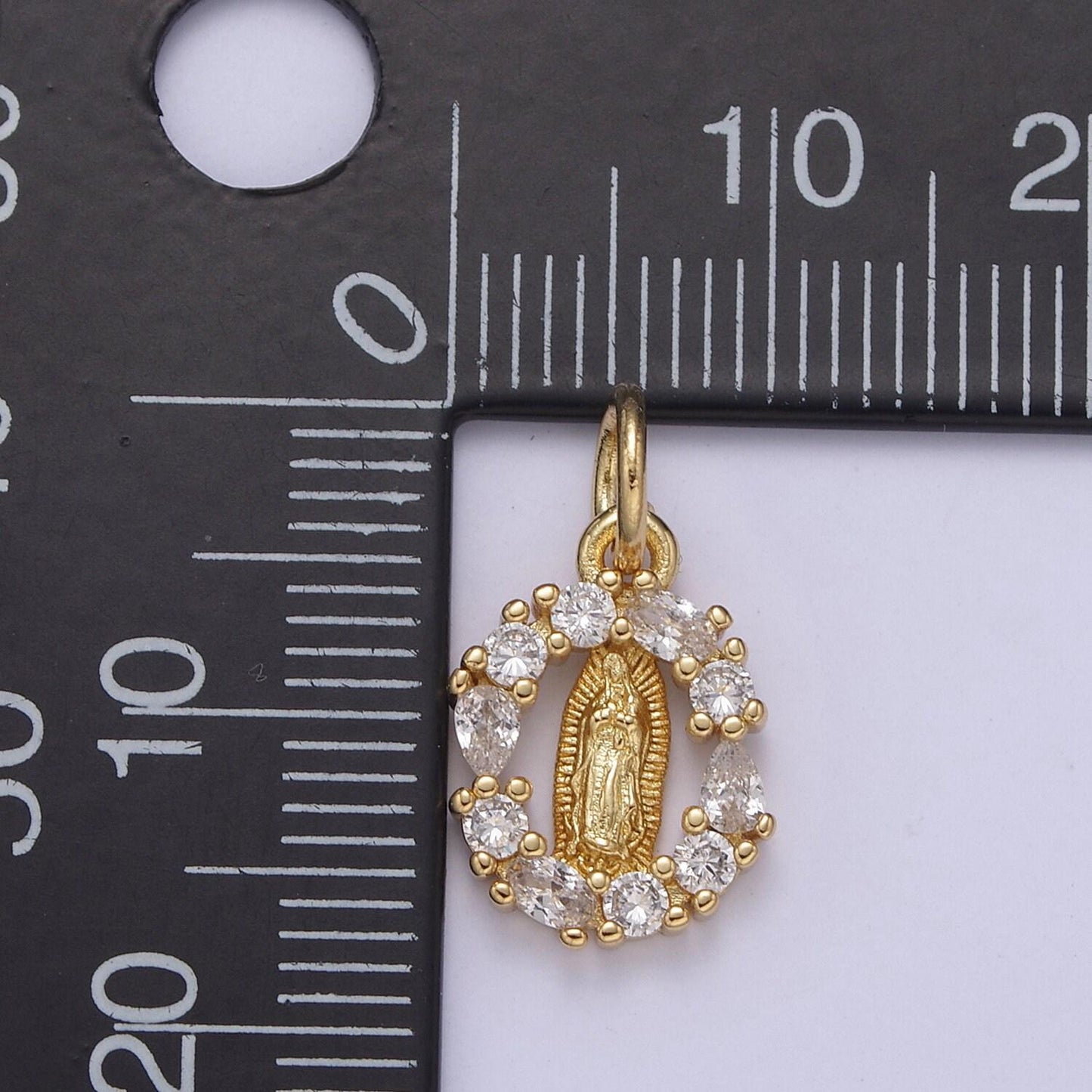14k gold filled small round our lady of guadalupe charm virgin mary circle cz religious catholic jesus rosary