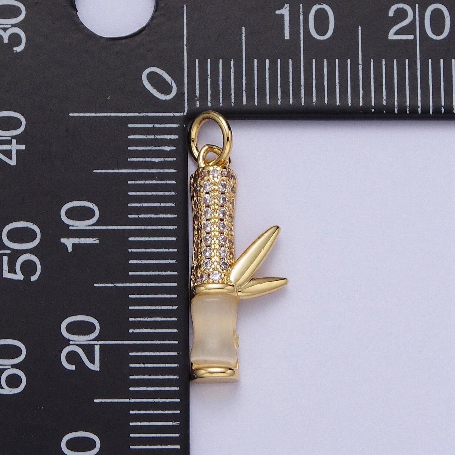 Gold off white cat's eye bamboo pendant, 14k gold plated micro paved cz bamboo leaf natural cat's eye gemstone charm | c-444, c-521