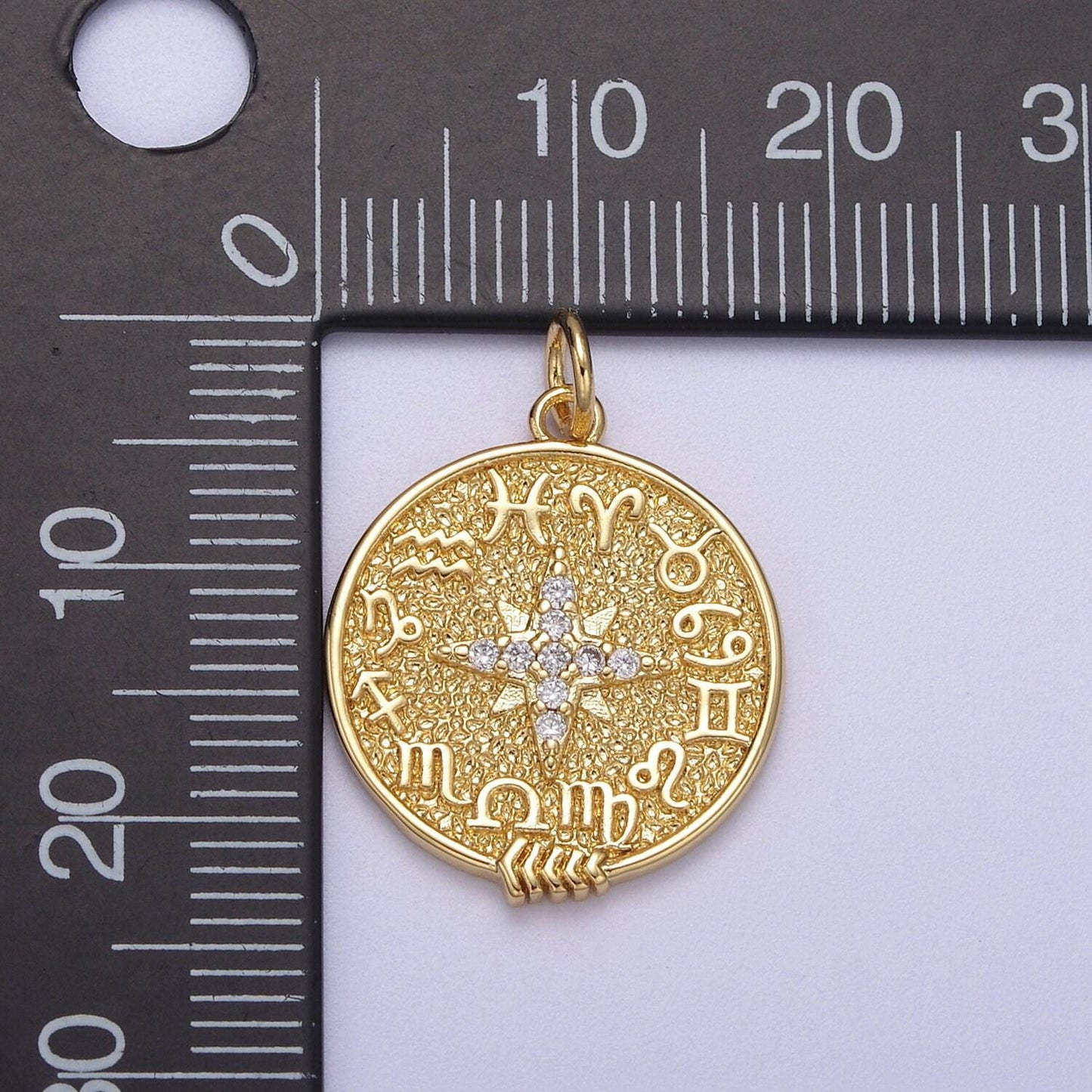 24k gold filled zodiac charm necklace • gold astrology zodiac signs circle necklace pendant horoscope c-340