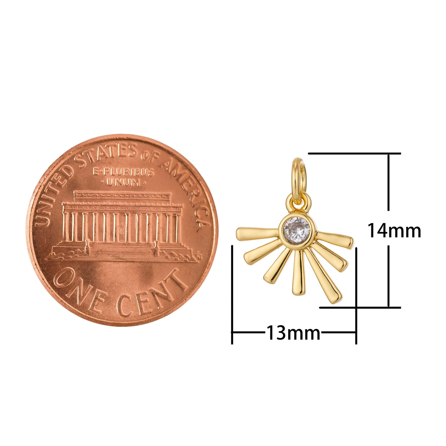 Dainty bezel set cz charm gold filled set with cubic zirconia accent bohemian sun boho 14mm x 13mm for necklace earring jewelry making c321