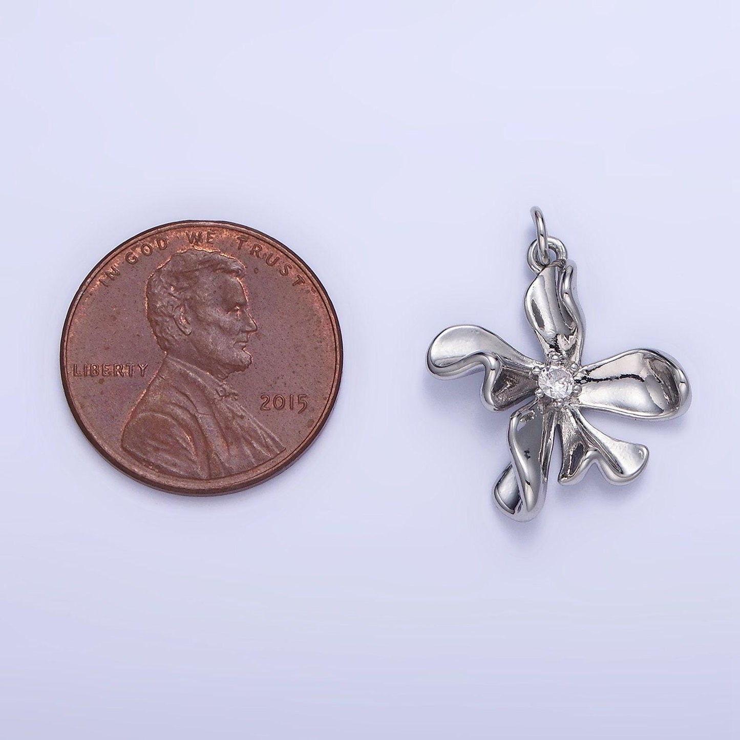 Dainty molten silver flower charm clear micro pave abstract daisy charm floral jewelry inspired c225