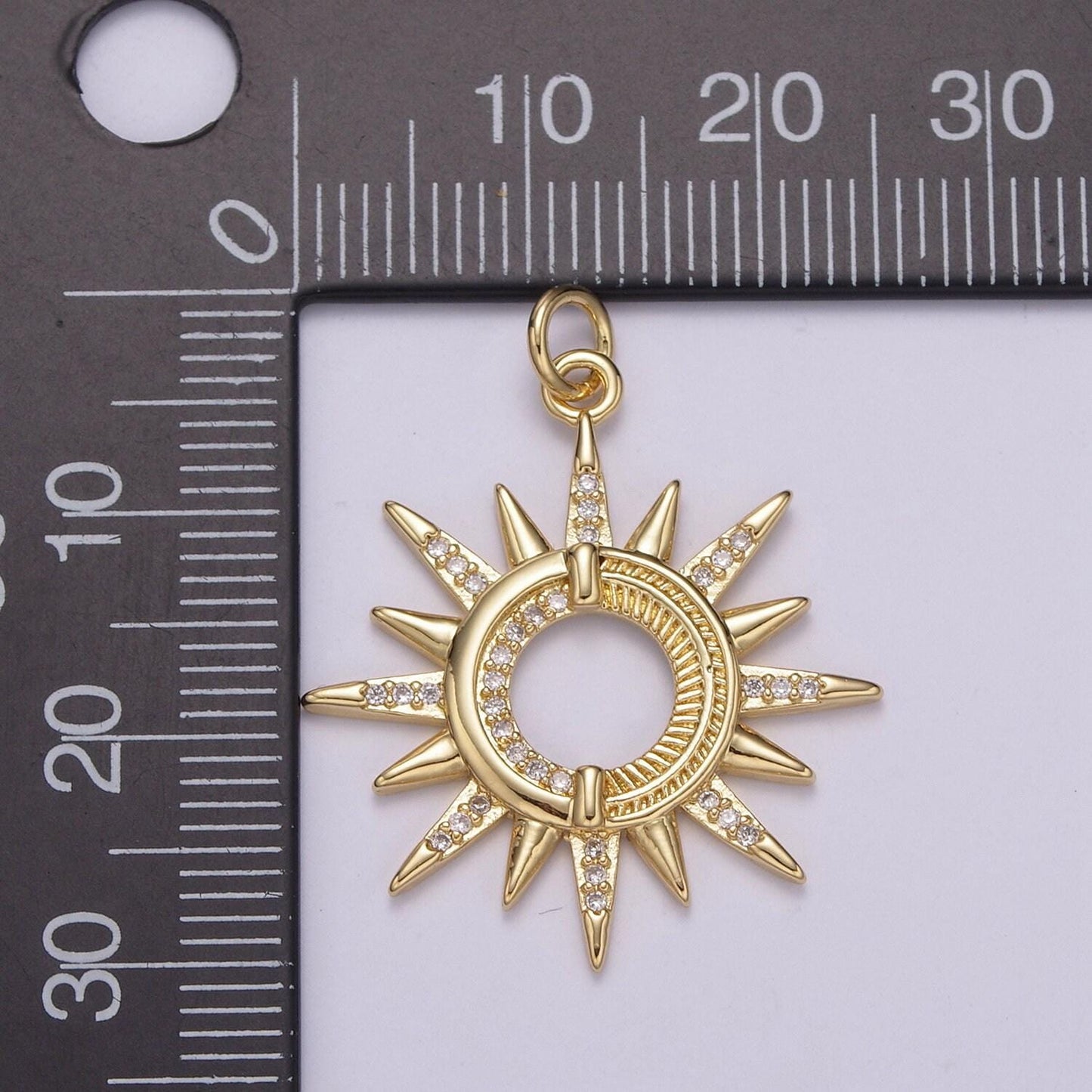 1pc gold micro pave cz sun burst pendant charm, cubic sun micro pave cz pendant , pendant, for diy boho jewelry c-198