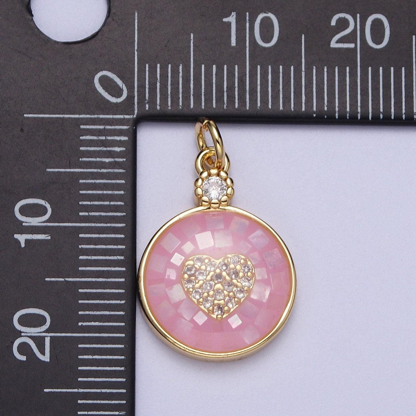 Dainty pink, green, blue white shell heart pendant for love jewelry making supply in 24k gold filled