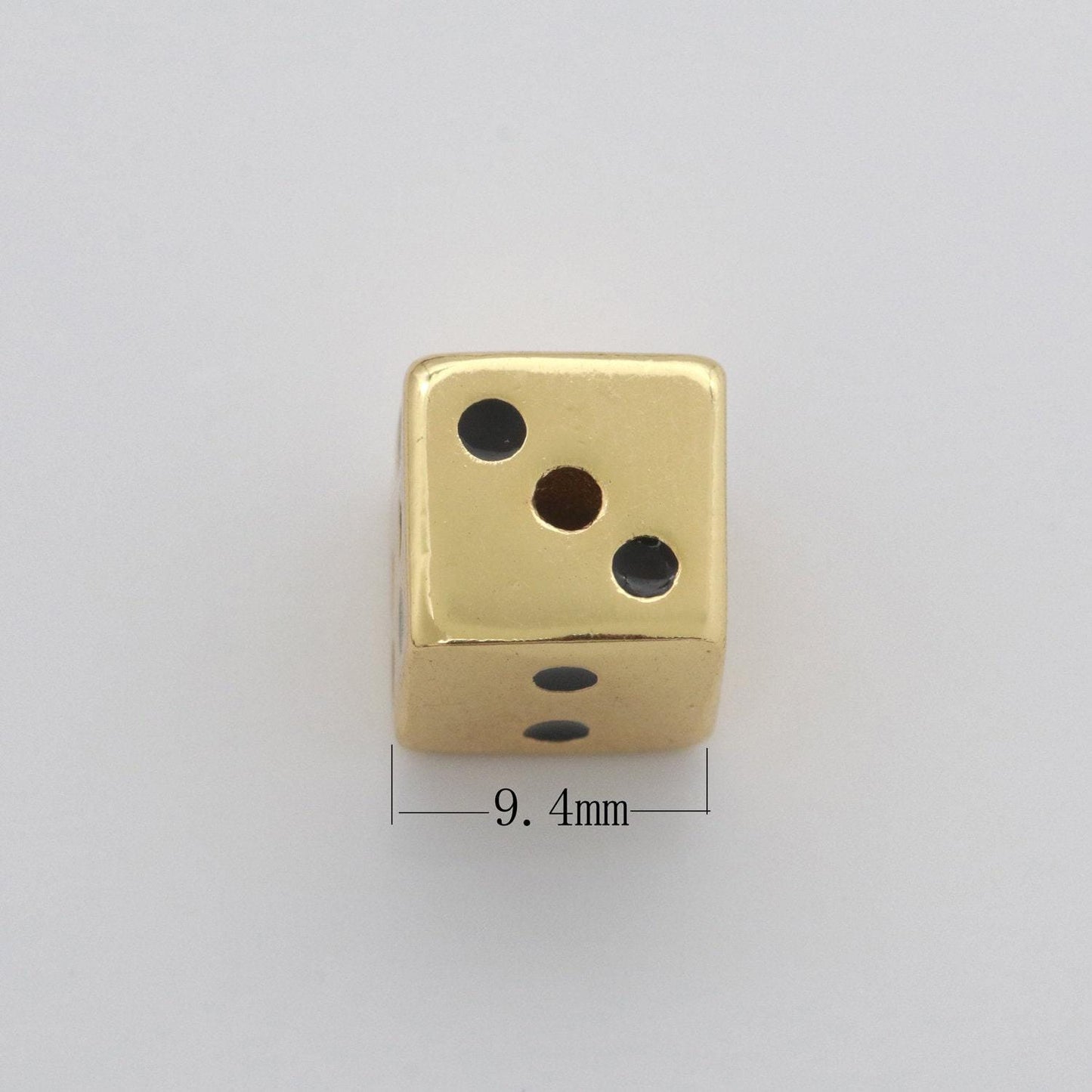 1x gold lucky dice beads spacer beads, for diy jewelry making spacer charms beaded bracelet, bead size 8, 10mm hole 2mm
