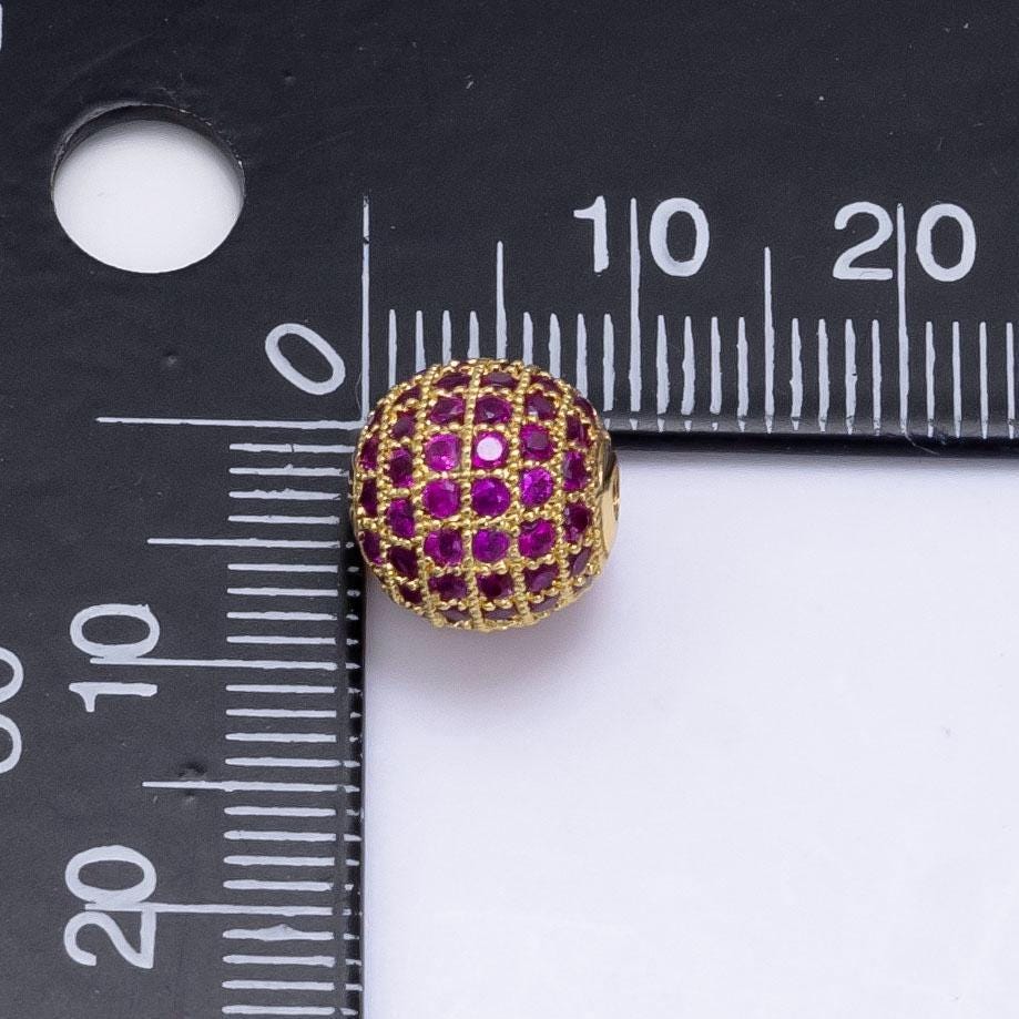 Fuchsia micro paved cz, 24k gold filled disco ball bead | b-592