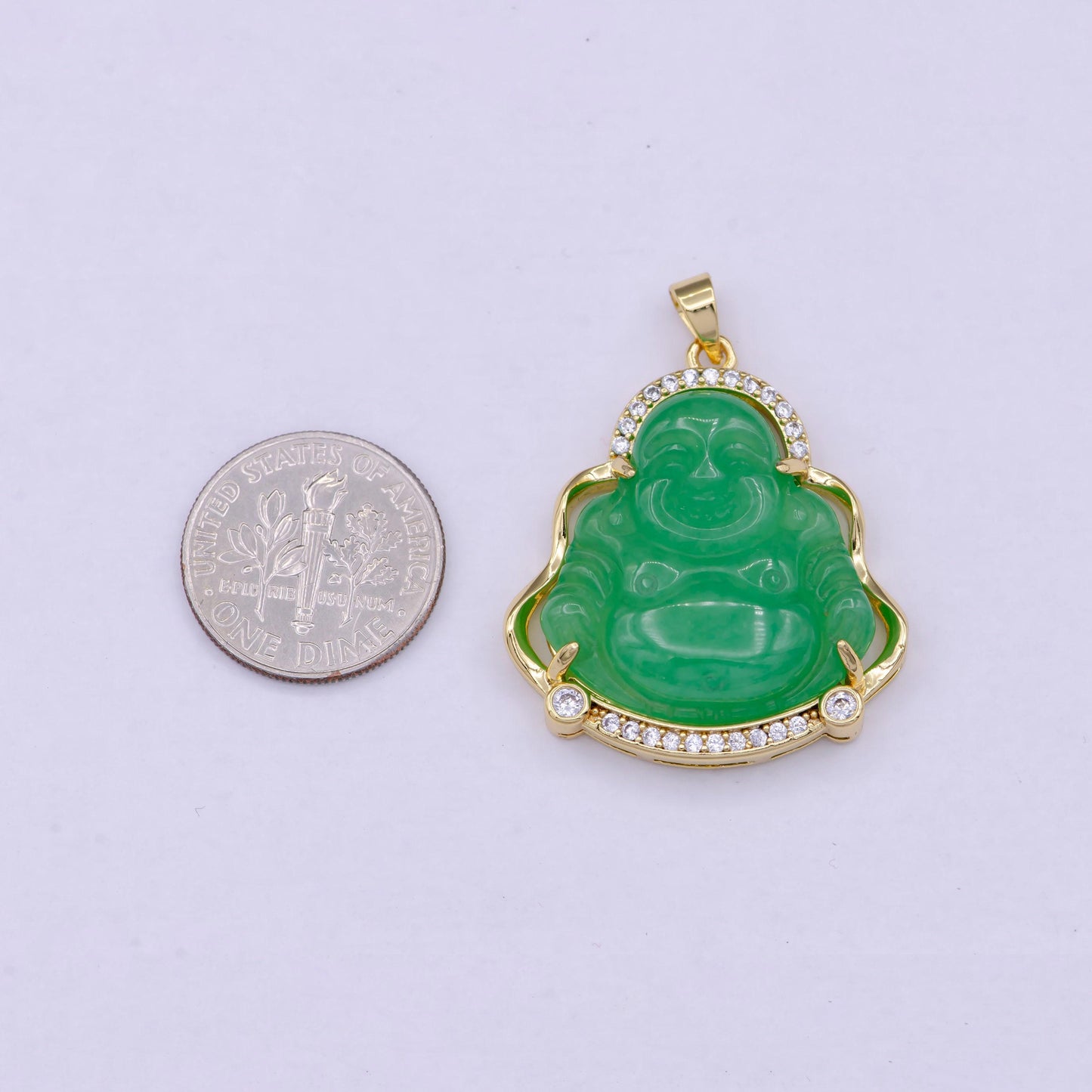Green jade buddha charm, gold buddha pendant necklace for religious jewelry making statement jewelry, ah-211