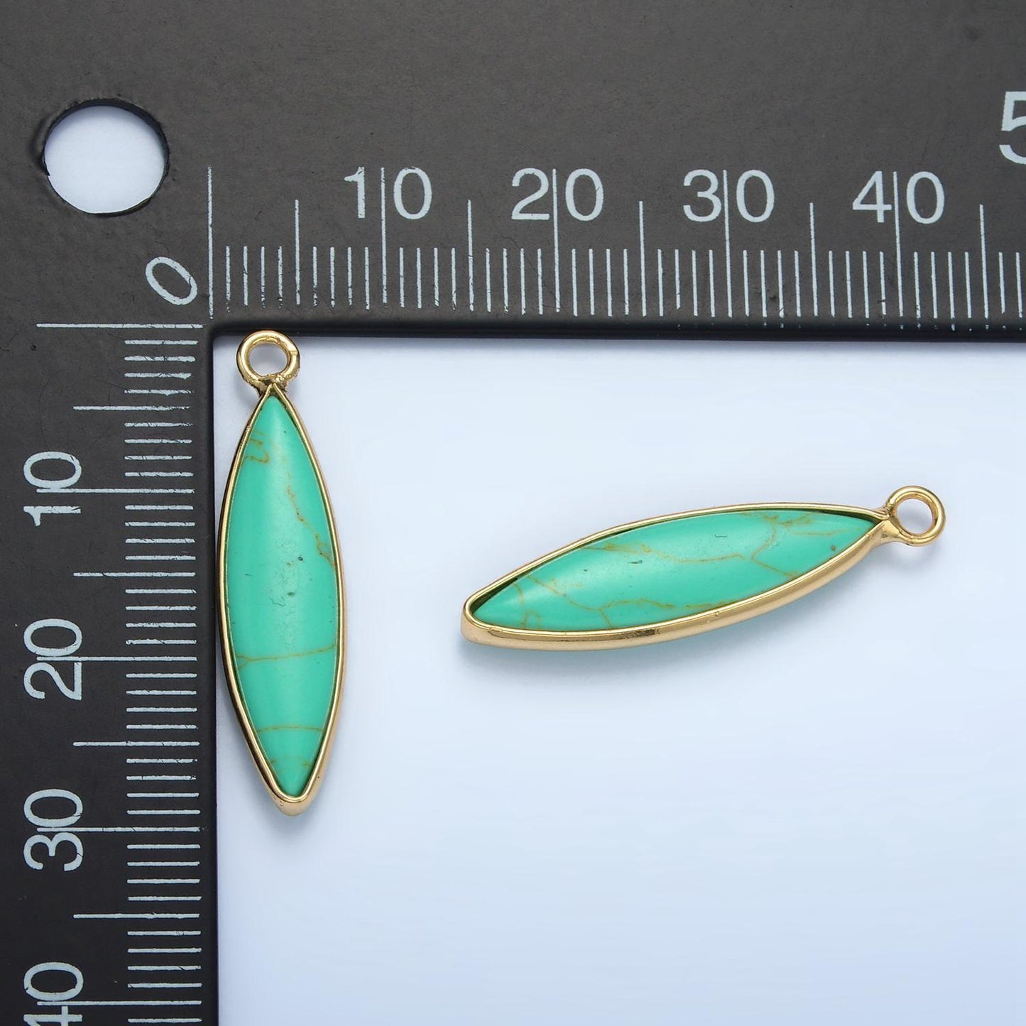 14k gold filled turquoise green gemstone oval surf board charm pendant bezel cut beaded charm | ag889