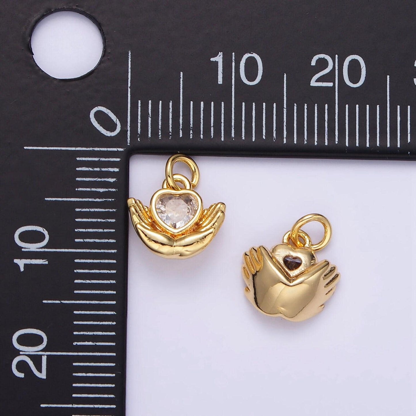 Mini 24k gold filled heart cz hand palm gesture charm | ag843