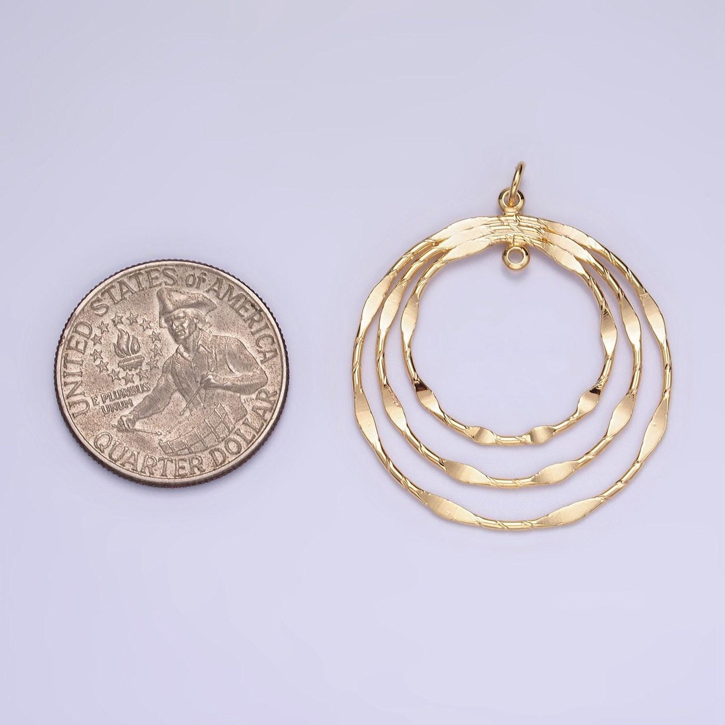 Big gold round charms, geometric jewelry shiny pendants, triple gradient circle charm gold filled for earring necklace supply ag828
