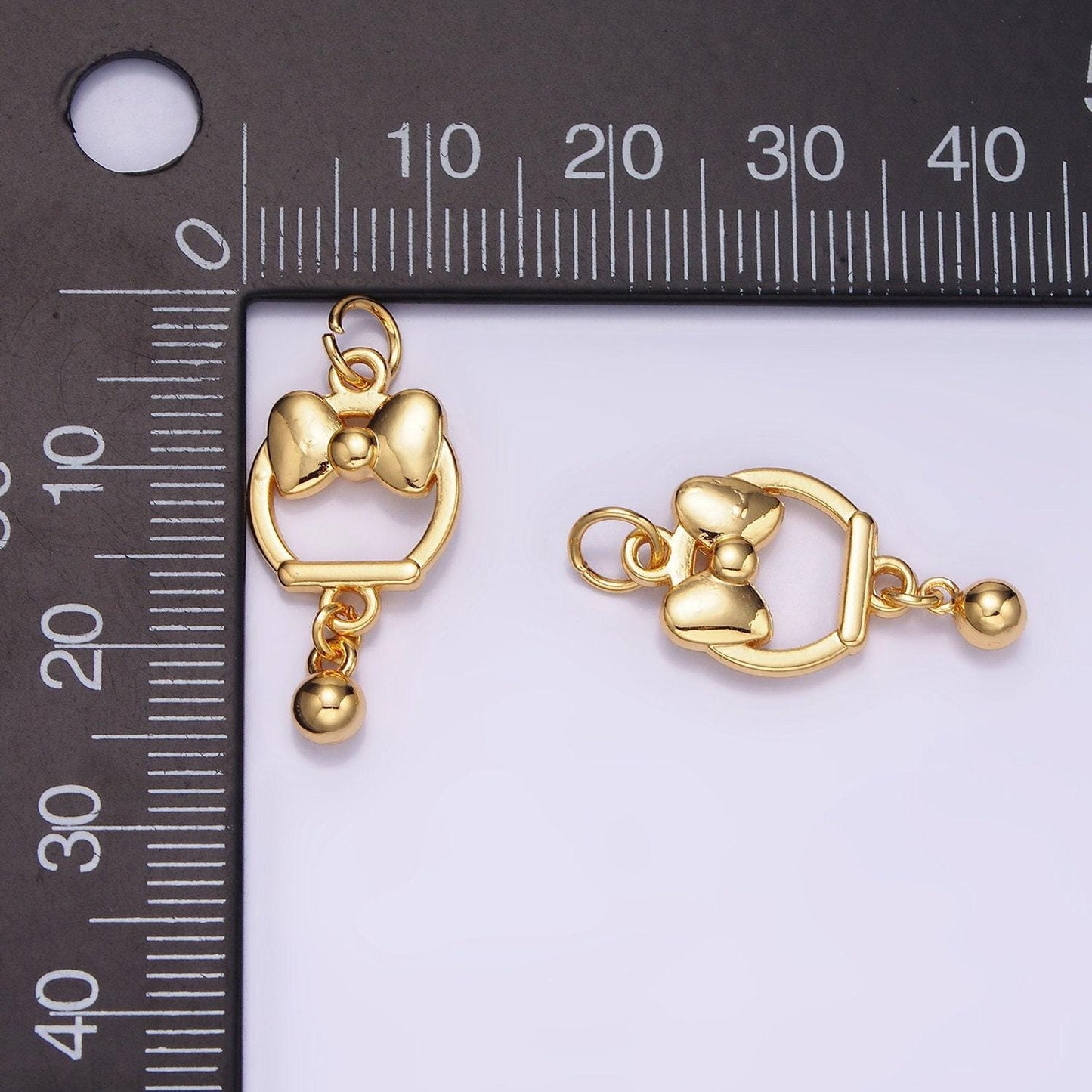 14k gold filled bow ribbon open round ball drop charm | ag650