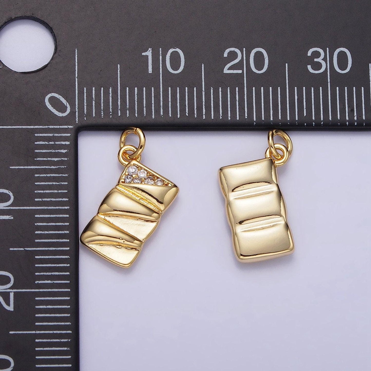 14k gold filled 15mm micro paved cz quilted puffed rectangular charm | ag-619