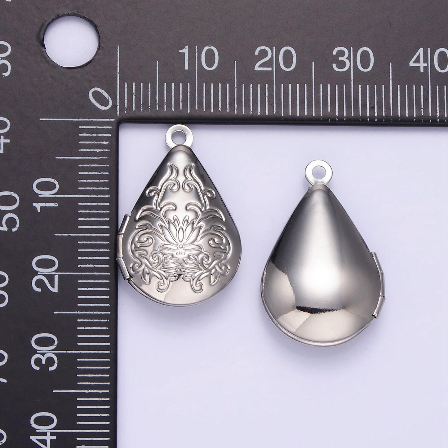 14k gold filled flower vine leaf teardrop dome minimalist locket charm | AA1328
