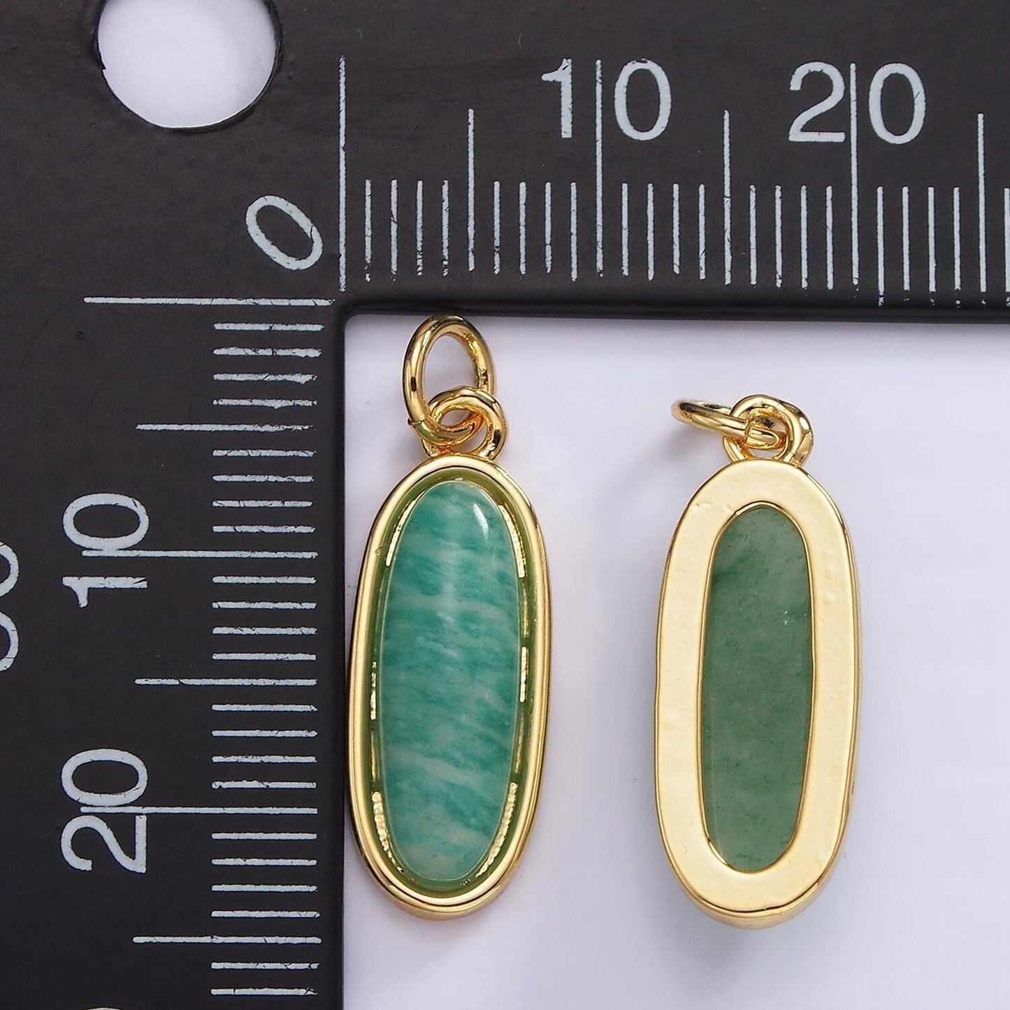 Long oval dainty gemstone drop charm gold rim bezel semi precious gemstone pendant for necklace bracelet earring component ag574